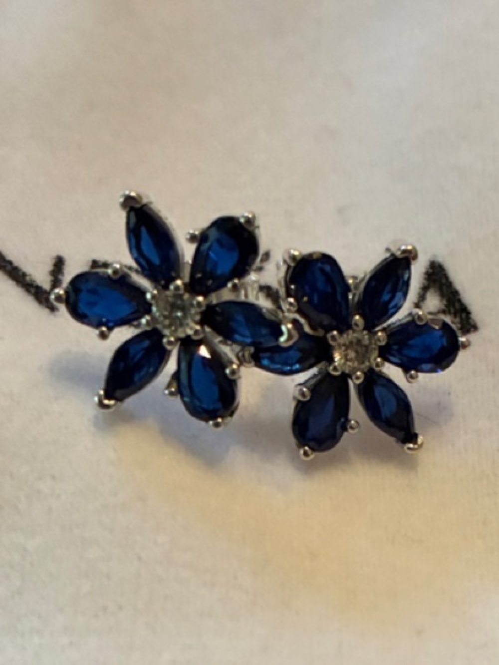 Pandora Sapphire Blue Flower Stud Earrings Silver Posts New w Dust Bag - Picture 2 of 3